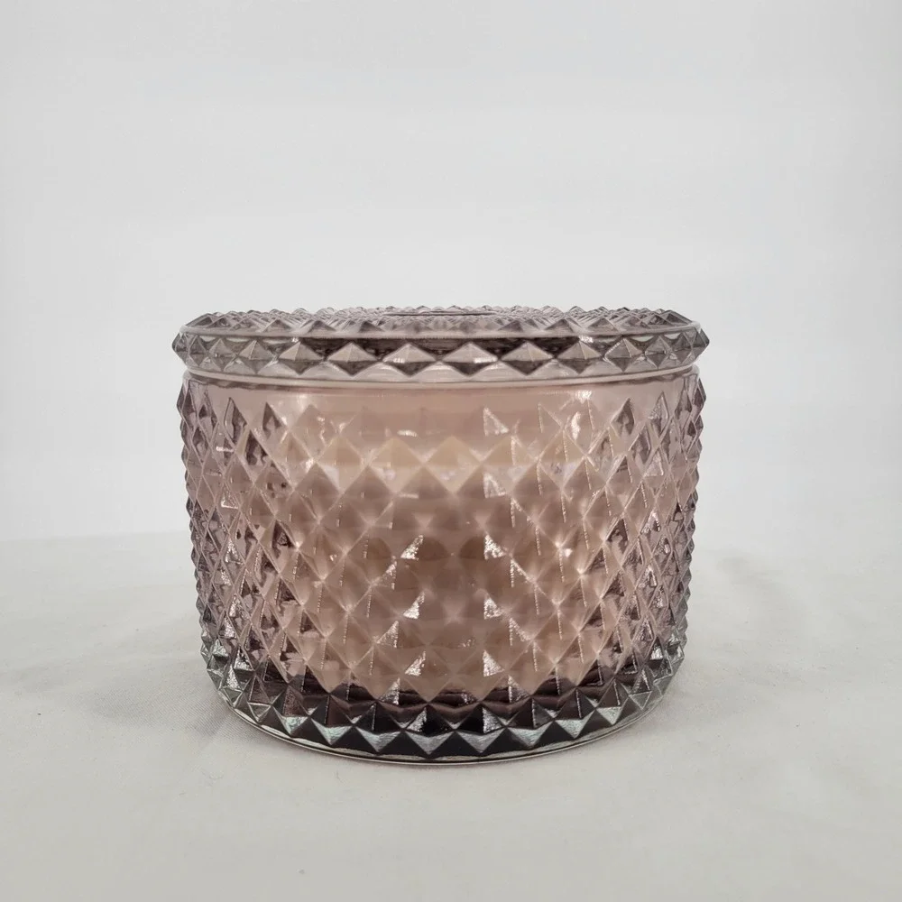 Red Leaf Home Rosewood Tabac 16.5 oz 3-Wick Candle Mauve Glass‎ Jar with Lid